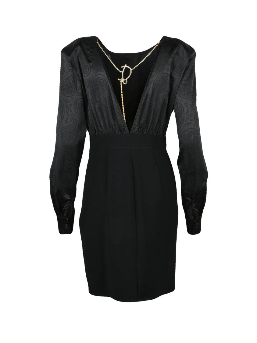 Dramée Black Stretch Satin Zip Mini Dress