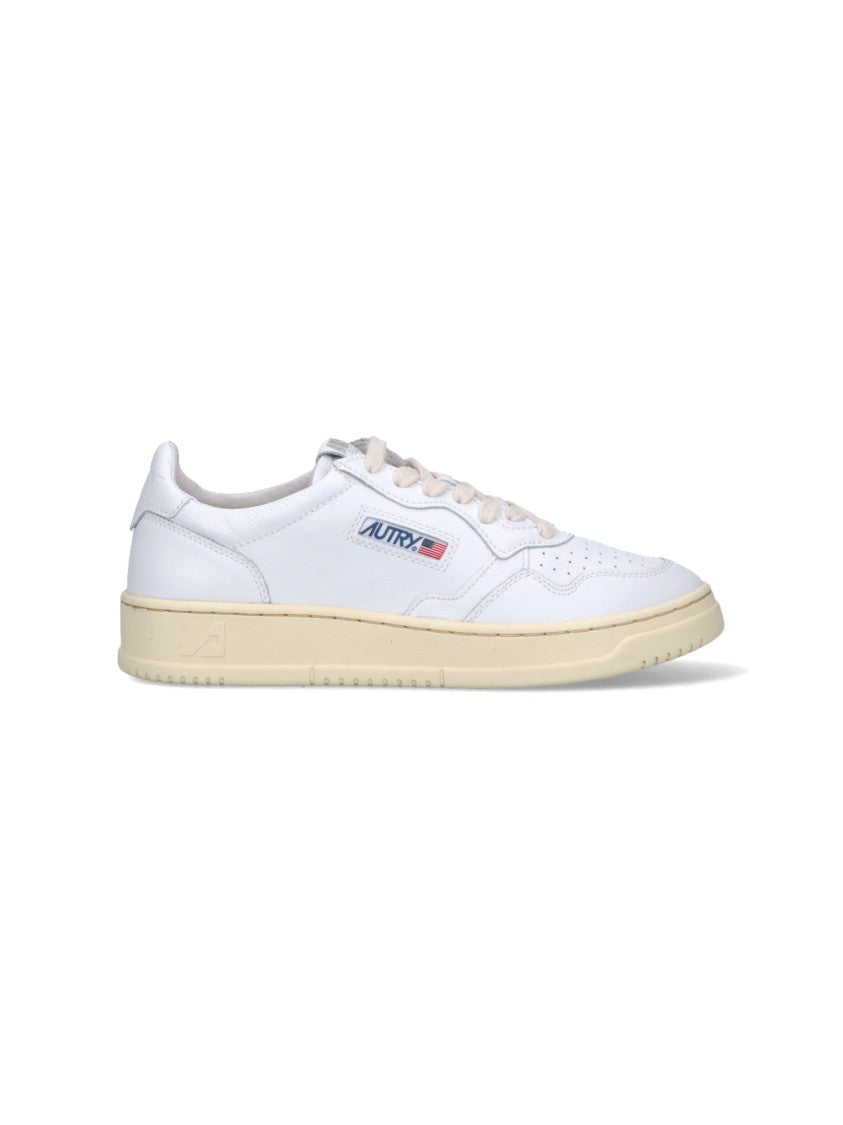 Autry Minimalist White Leather Low-Top Sneakers With Perforated Toe
