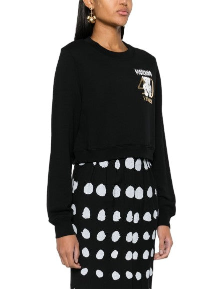 Moschino Cropped Cotton Sweatshirt Signature Teddy Print