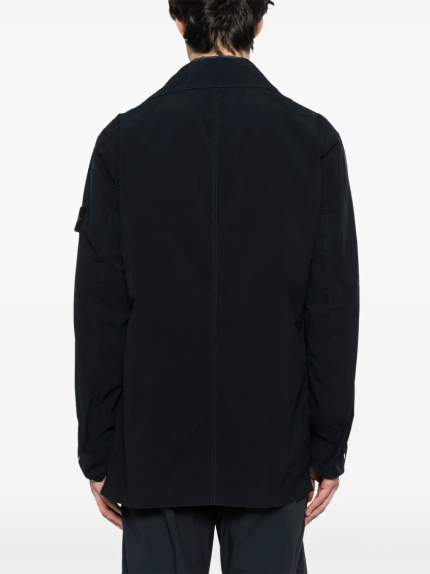 Stone Island Navy Blue Double-Breasted Poly-Tc Jacket
