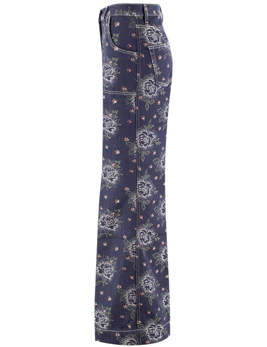 Etro Denim Jeans With Floral Design