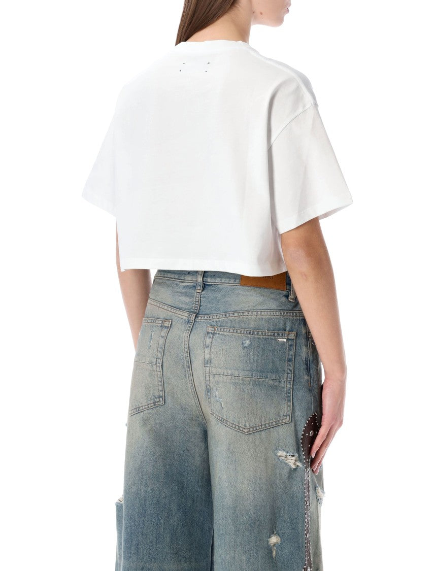 Amiri Cropped White Tee With Ribbed Neckline