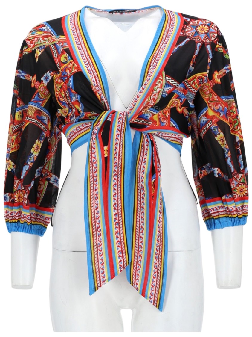Dolce & Gabbana Batista Vibrant Print Puffed Sleeve Cotton Top