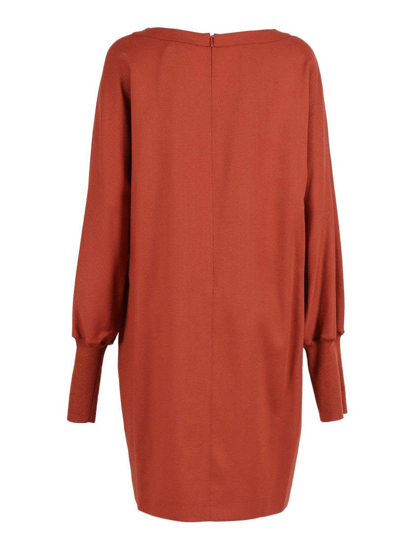 Antonelli Loose Mini Dress With Long Puff Sleeves And Chain Detail