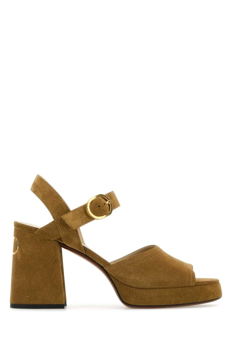 Valentino Garavani Mustard Suede Vlogo Signature Sandals