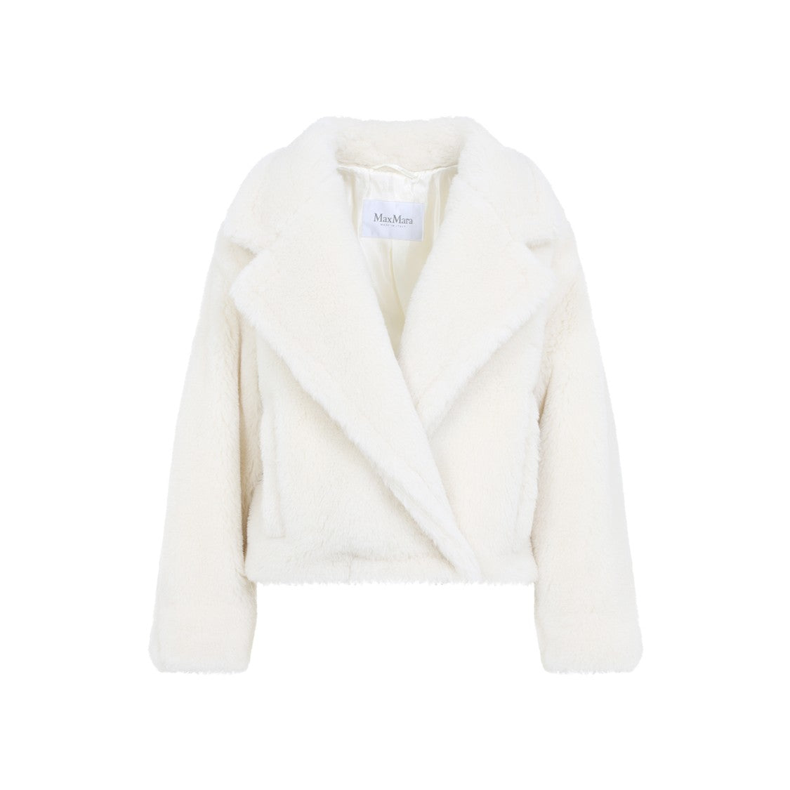 Max Mara Plush Textured White Coat With Classic Lapel