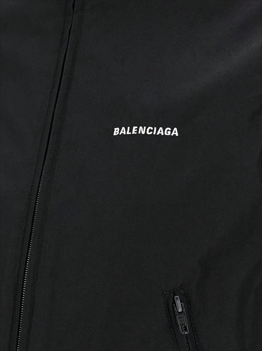 Balenciaga Cropped Black Jacket With High Collar And Zippered Pockets