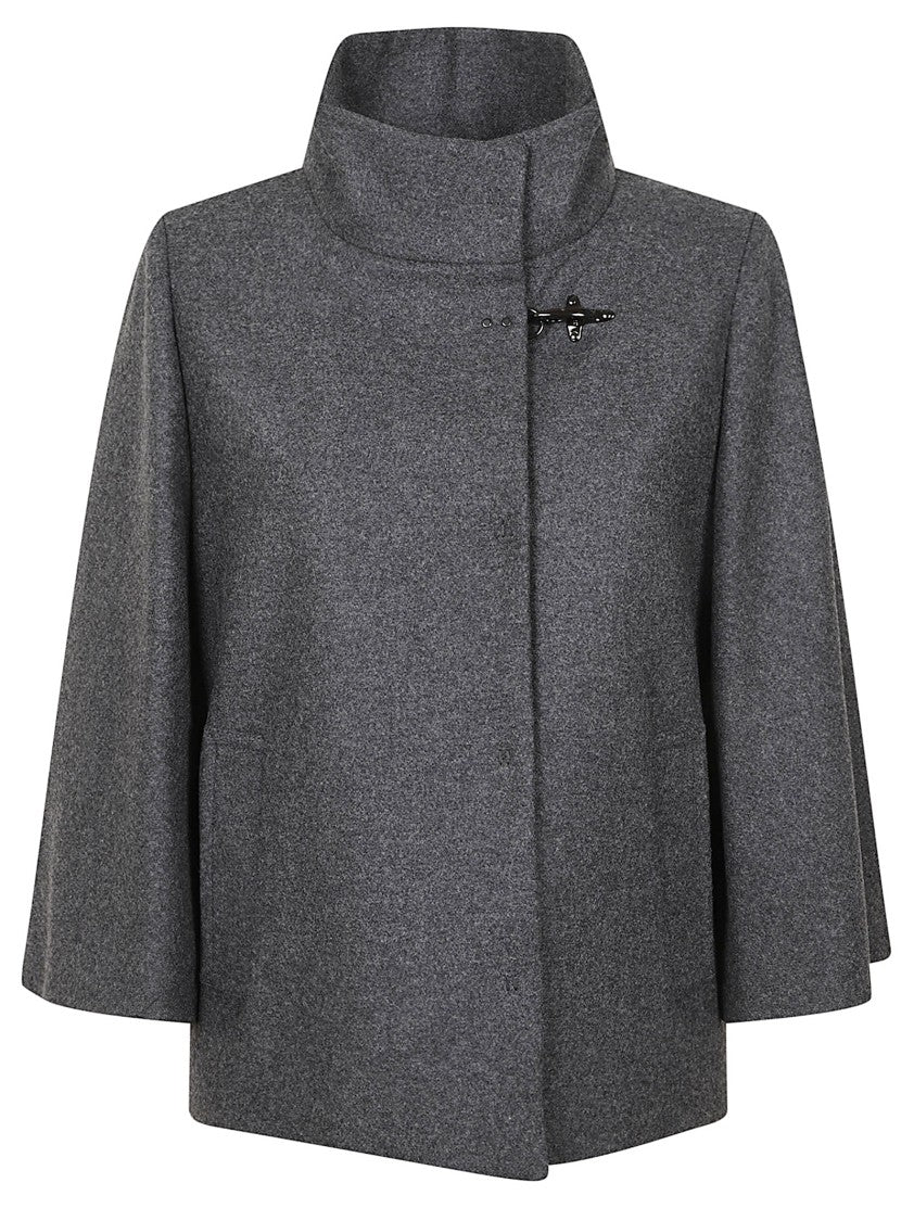 Fay Dark Nicotine Wool Blend Cape With Iconic Closure
