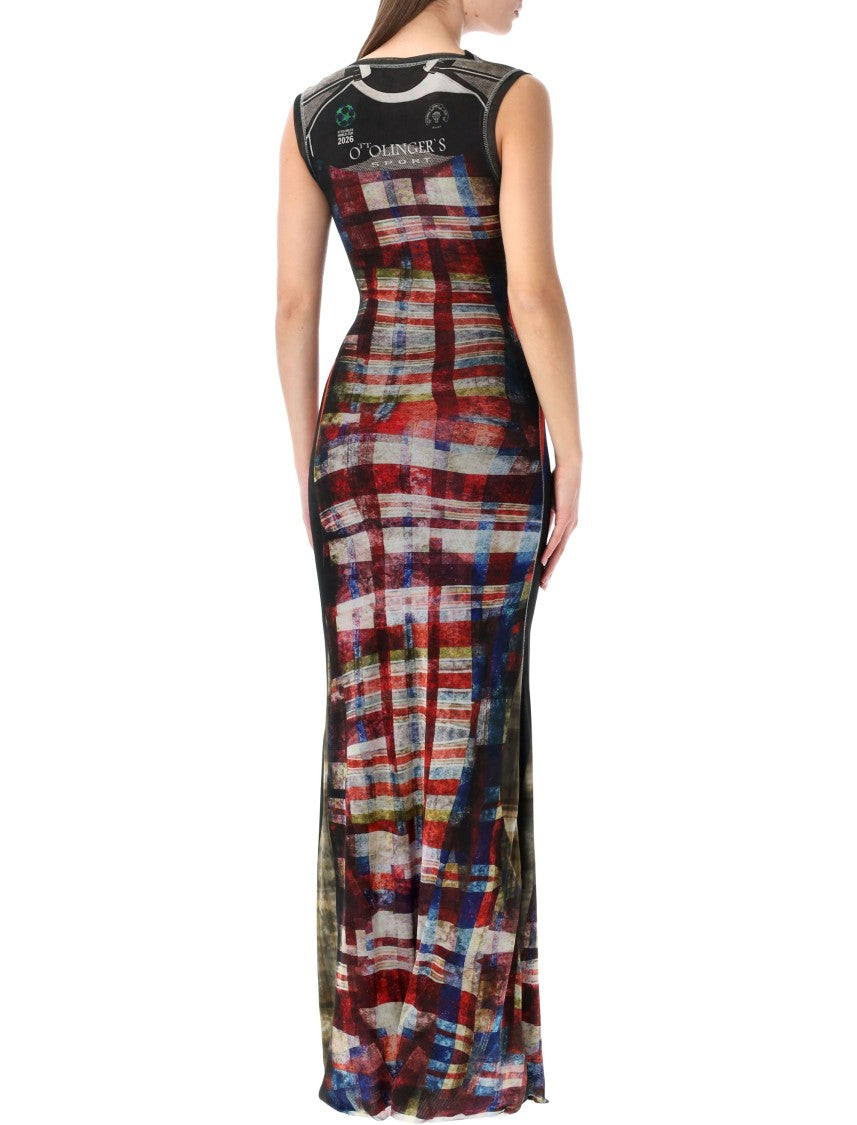 Ottolinger Racing Plaid Mesh Long Dress