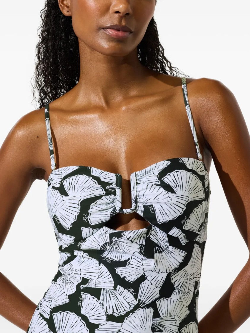 Karl Lagerfeld One-Piece Swimsuit With Abstract Fan Pattern