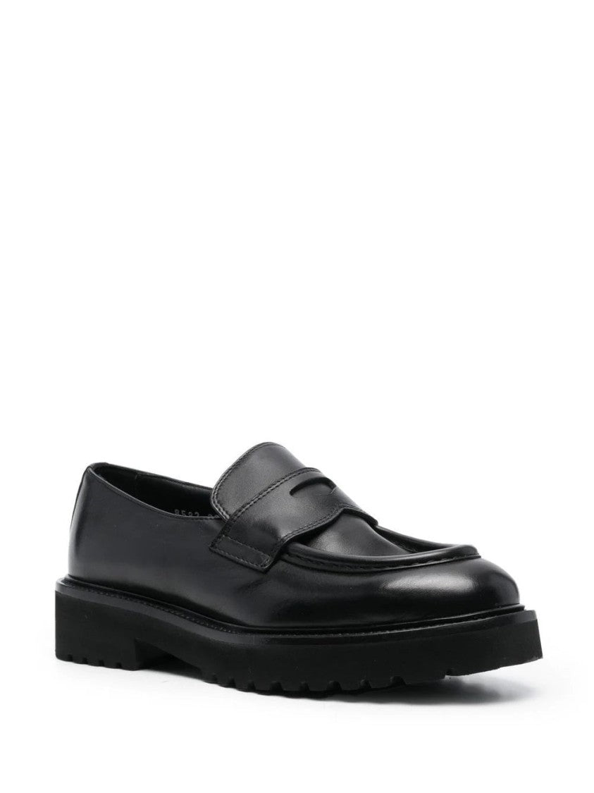 Doucal's Penny Strap Black Leather Loafers
