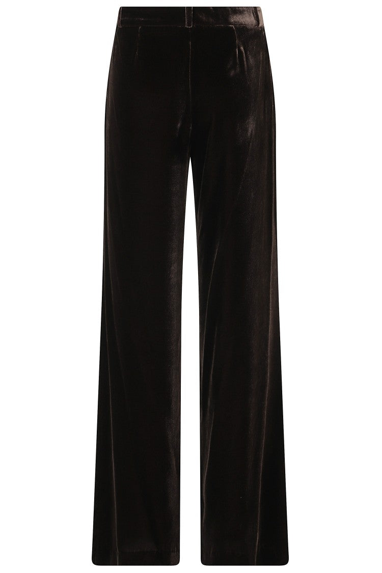 Kiltie Andrea Brown Viscose-Blend Velvet Straight-Leg Pants