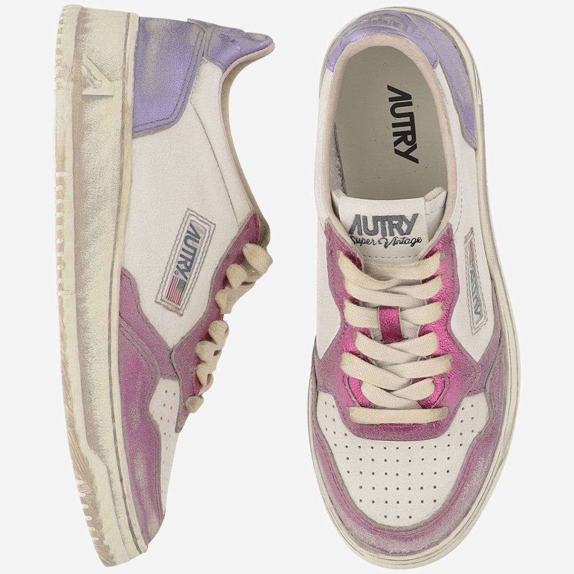Autry Low-Top Leather Sneakers With Vintage Effect
