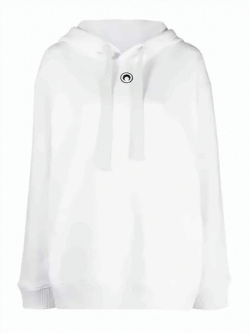 Marine Serre Relaxed Fit White Hoodie With Drawstring And Logo Detail