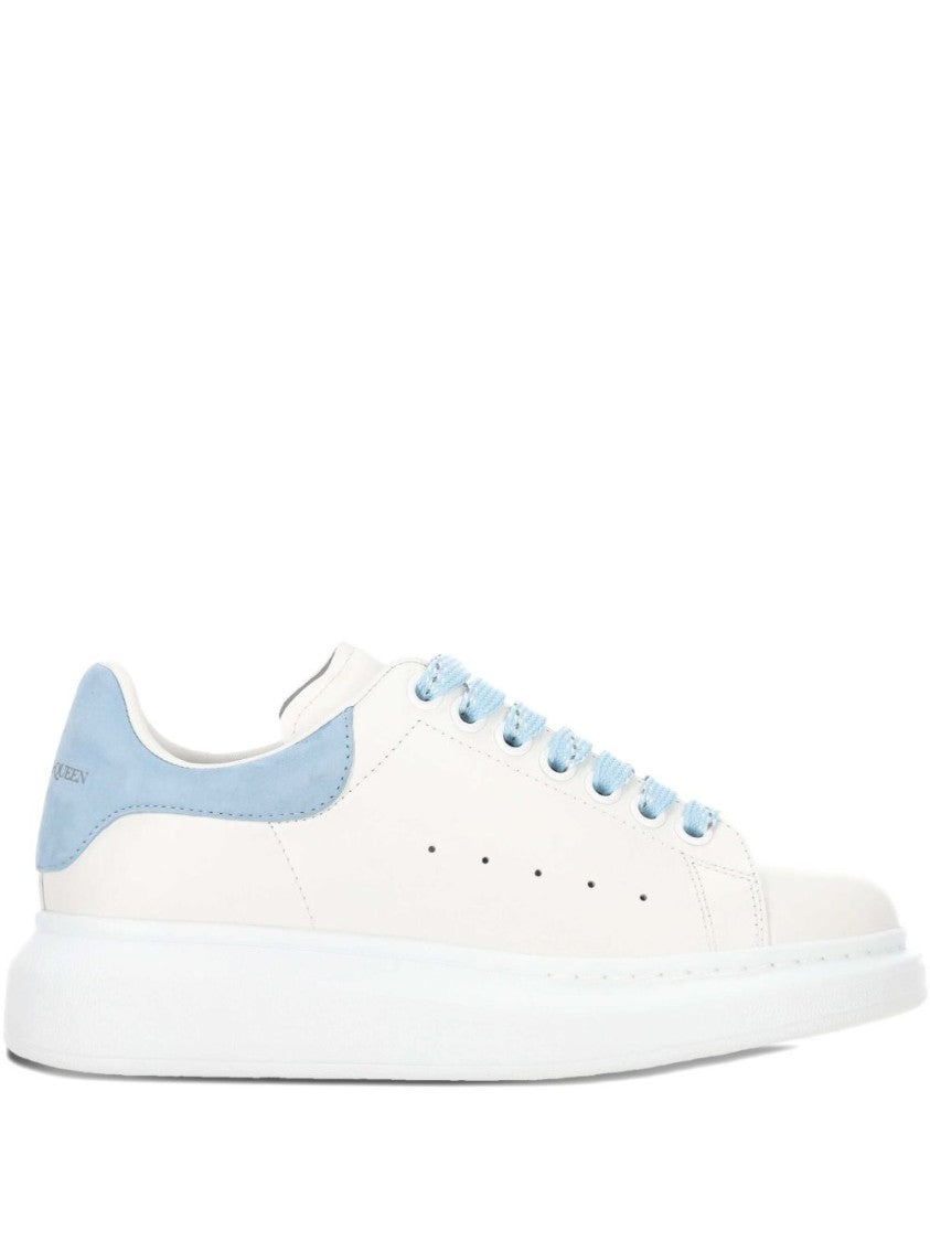 Alexander Mcqueen White Leather Sneakers With Blue Suede Accents