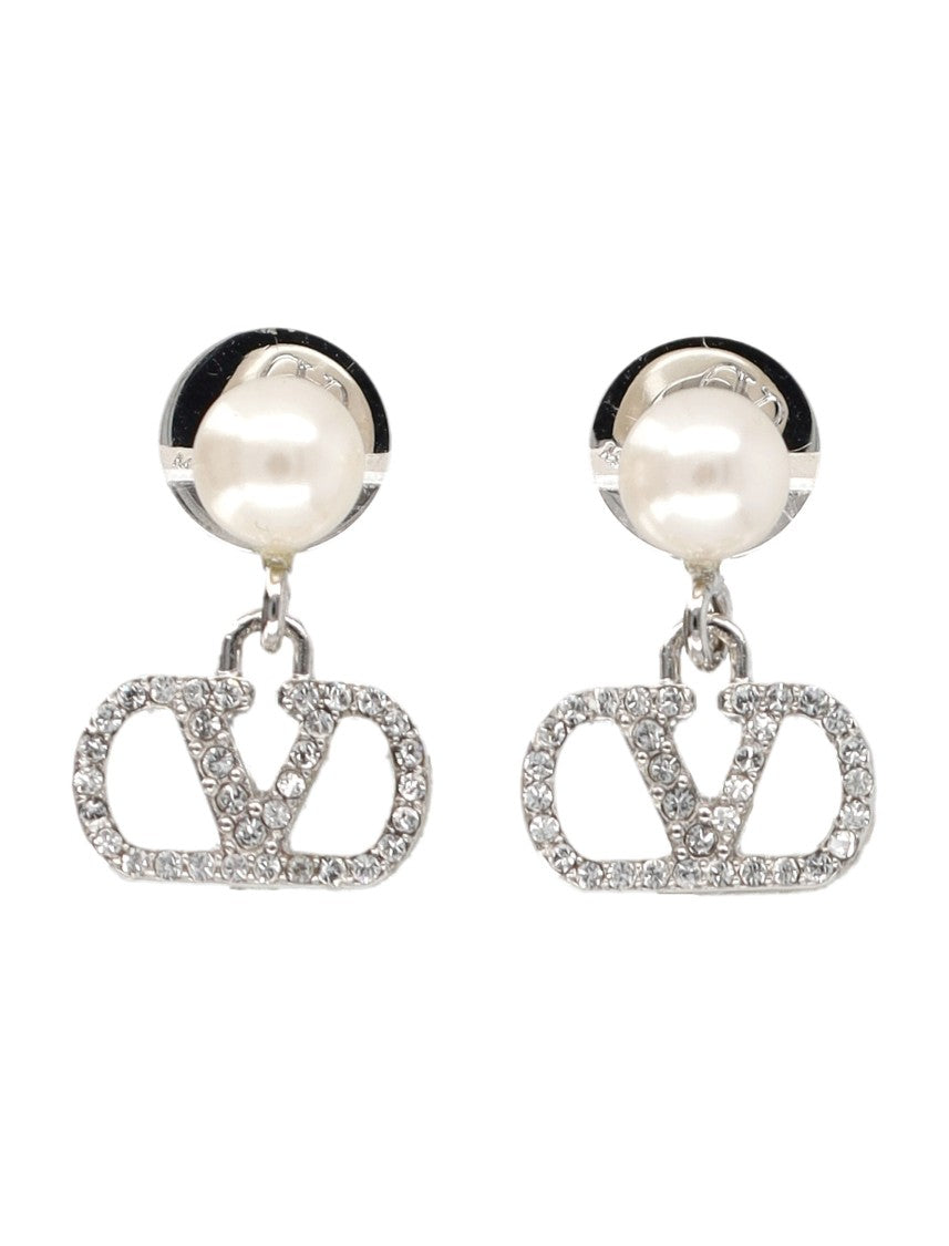 Valentino Garavani Palladium-Finished Vlogo Signature Earrings With Swarovski Crystals