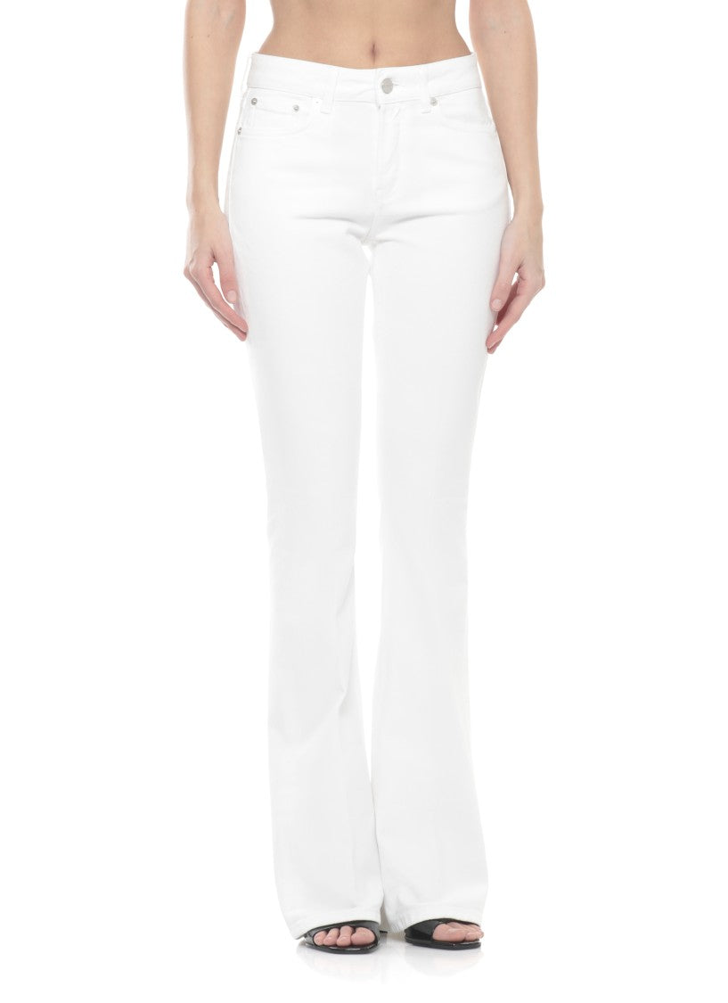 Dondup White Newlola Leather Tab Denim Jeans