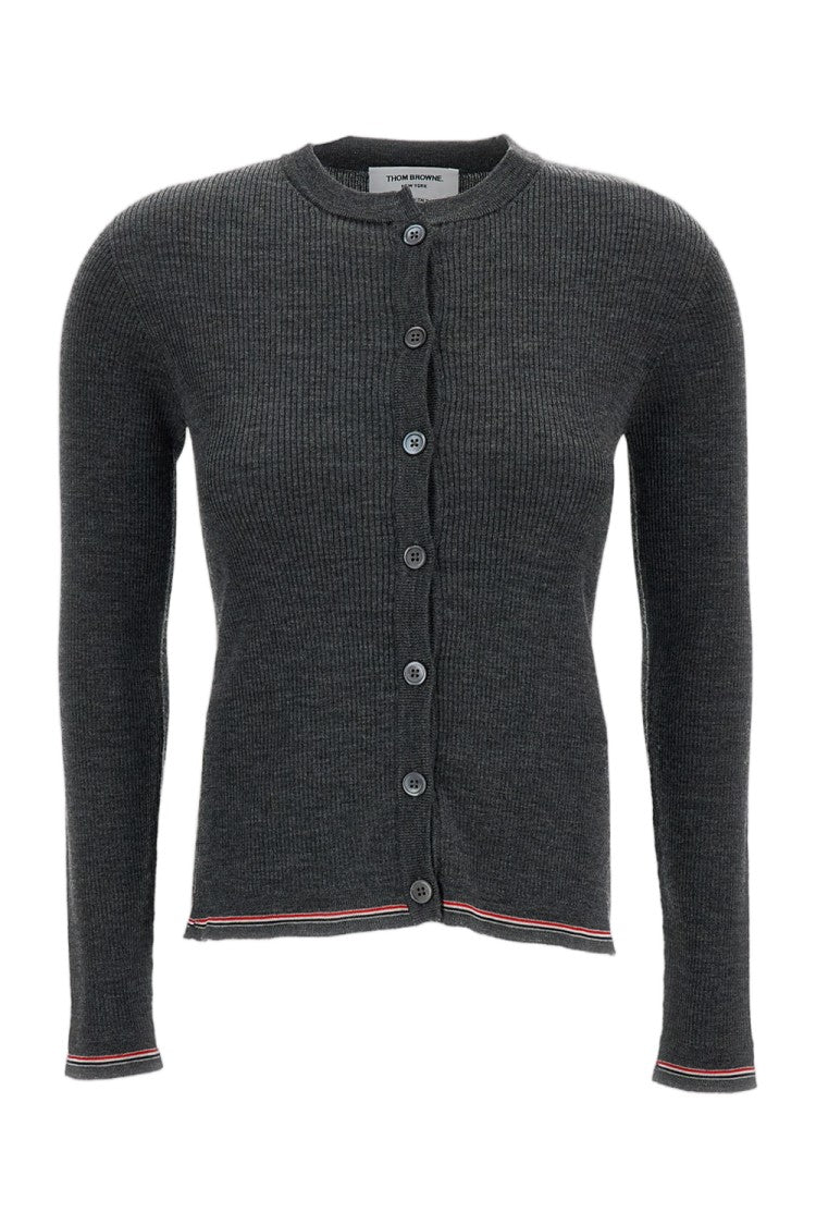 Thom Browne Grey Rib-Stitch Merino Wool Cardigan