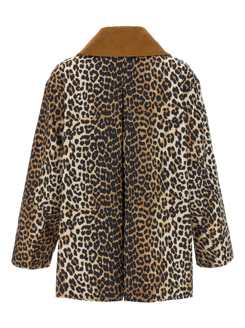 Ganni Leopard Printed Canvas Midi' Jacket