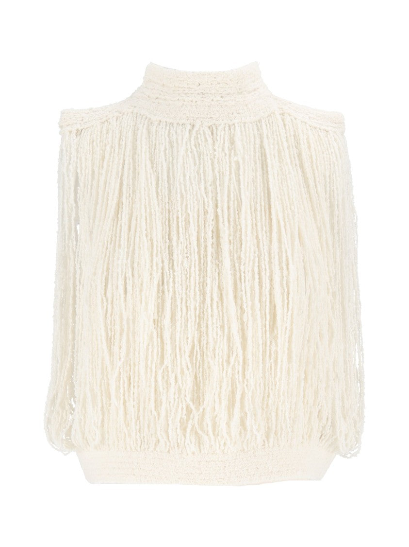 Fabiana Filippi White Boucle Fringed Tank Top