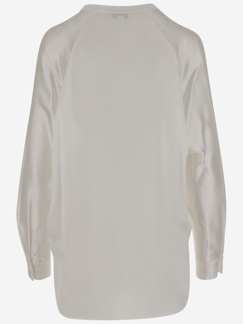 Vince Silk Satin Blouse With V-Neck And Asymmetrical Hem