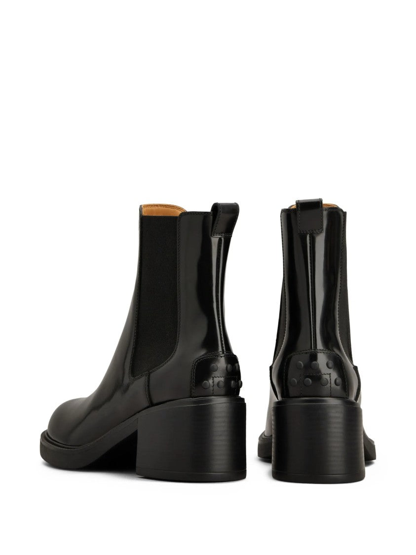 Tod's Polished Leather Ankle Boots With Elastic Side Panels
