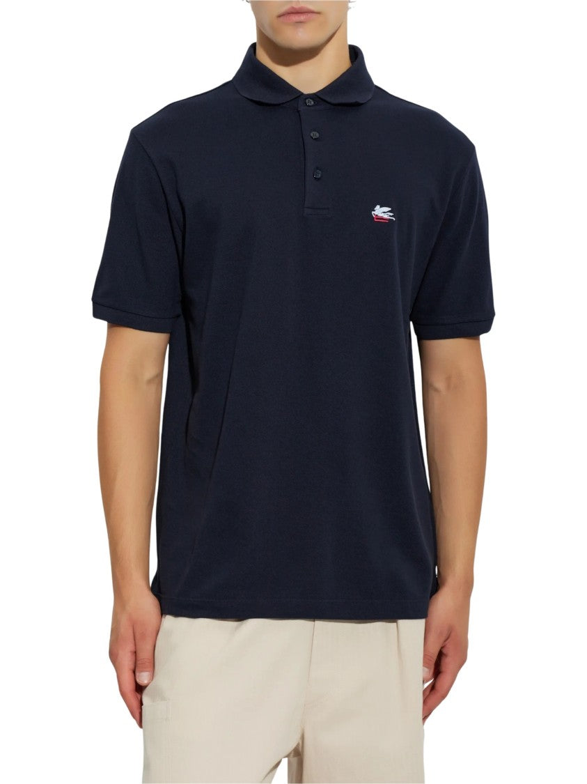 Etro Short-Sleeve Polo With Embroidered Logo And Textured Finish