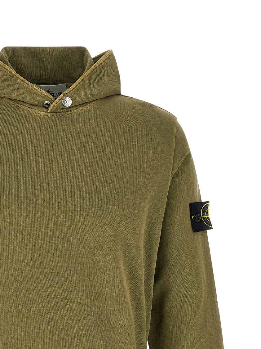 Stone Island Flamed Effect Malfilé Cotton Hoodie With Logo Badge