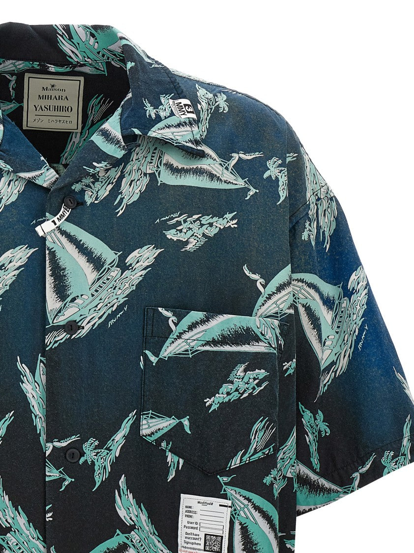 Maison Mihara Yasuhiro Vintage-Effect Black Shirt With Oversized Fit And All-Over Print