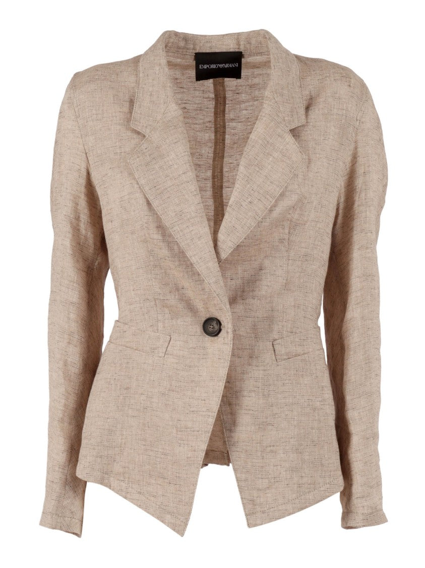 Emporio Armani Beige Tailored Linen Blend Blazer