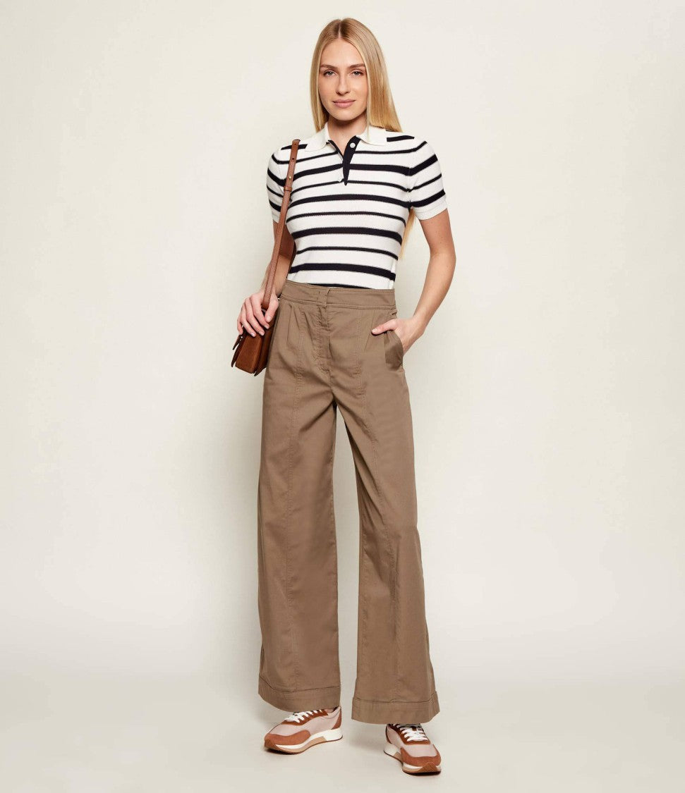 Max Mara Striped Short-Sleeved Knit Top With Classic Polo Collar