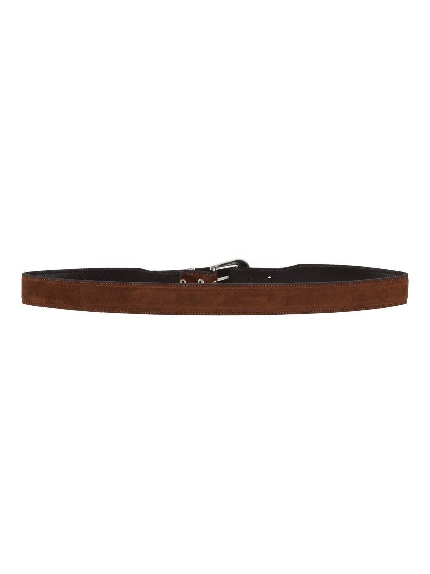 Alberto Luti Slim Western Silver Buckle Suede Belt