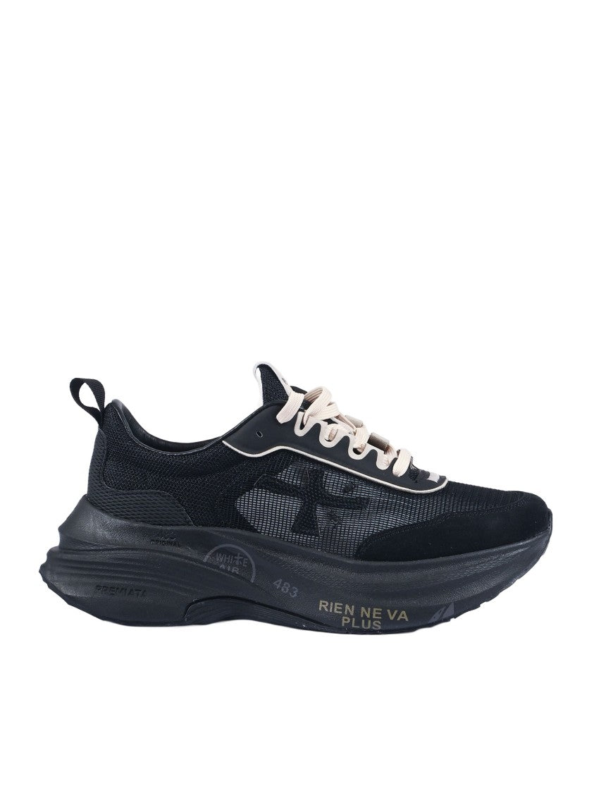 Premiata Hill Black Mesh Suede Sneakers