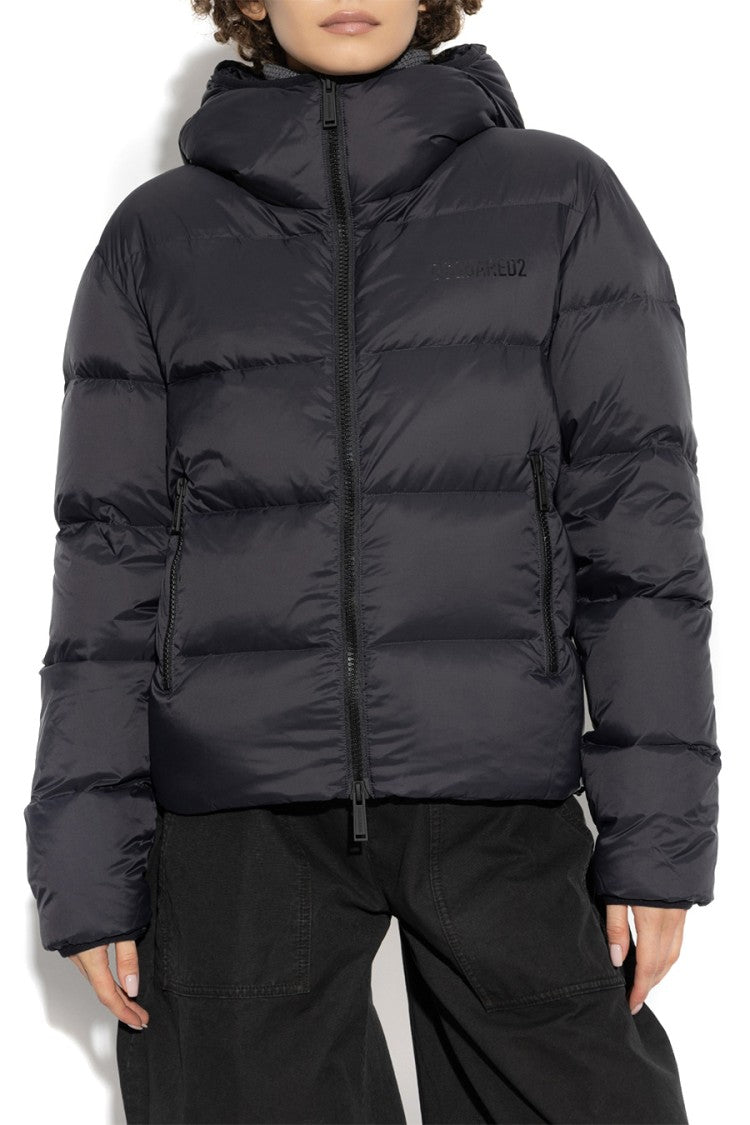 Dsquared2 Cropped Black Jacket With Quilted Design And Hood