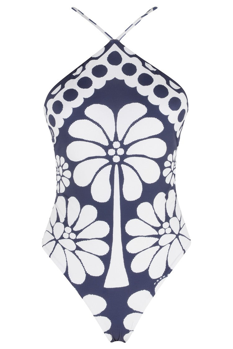Farm Rio Blue White Palermo Printed Polyamide One-Piece Swimsuit