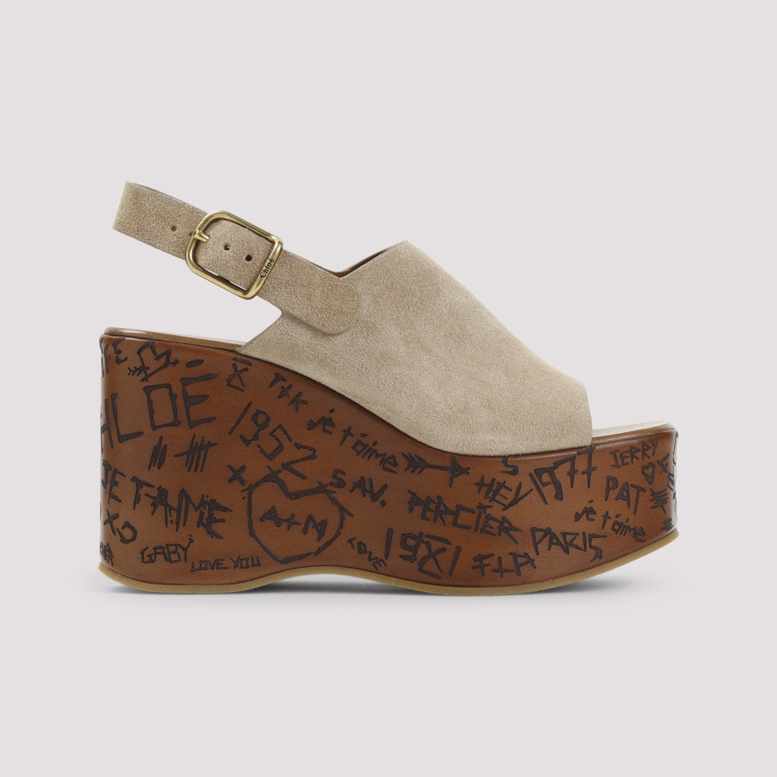 Chloé Desert Sand Beige Suede Maxime Wedge Sandals