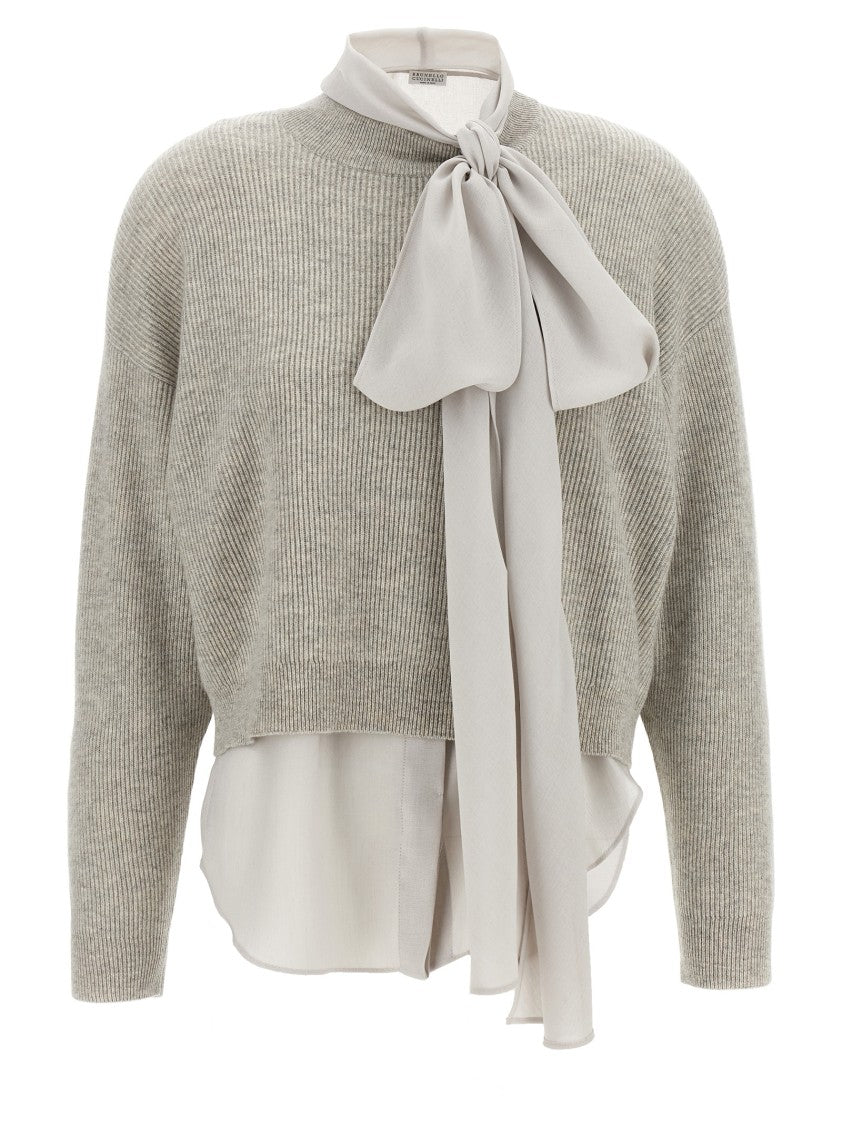 Brunello Cucinelli Cashmere Knit Sweater With Lavallière Blouse
