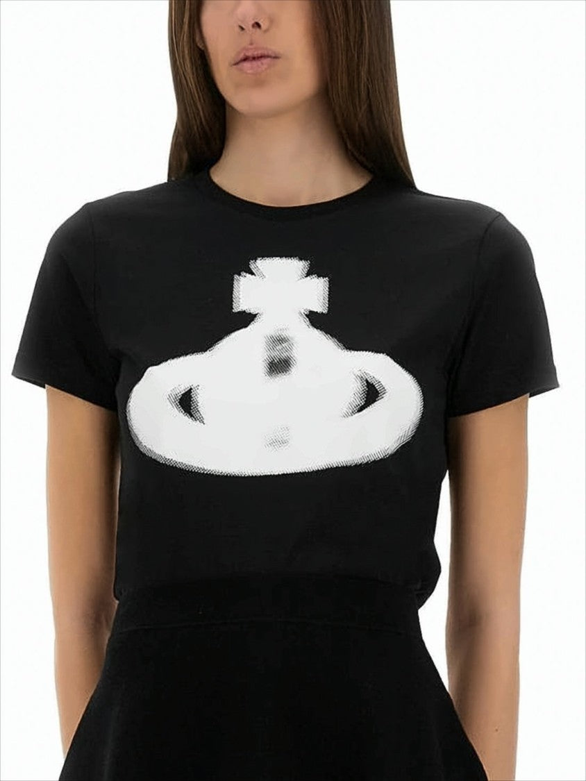 Vivienne Westwood Black Cotton T-Shirt With Bold Graphic Emblem