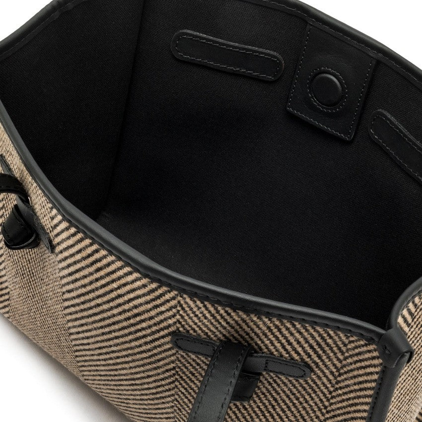 Marcella Houndstooth Wool Tote Bag With Leather Trim