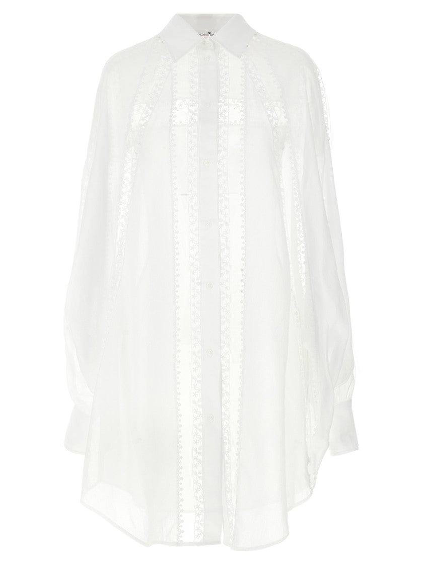 Ermanno Scervino Macramé Lace Cotton Shirt With Tulle Inserts
