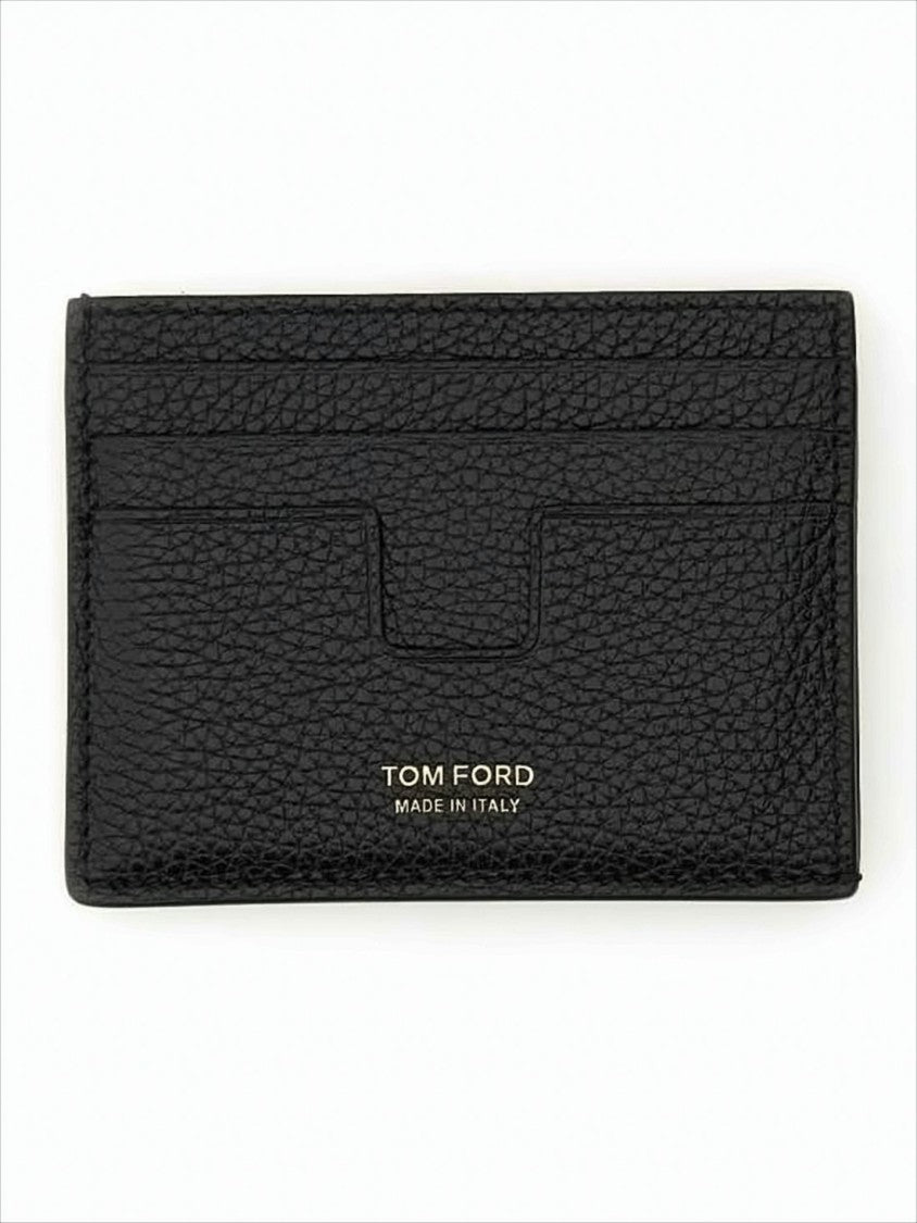 Tom Ford Textured Black Calfskin Card Wallet With Lambskin Lining
