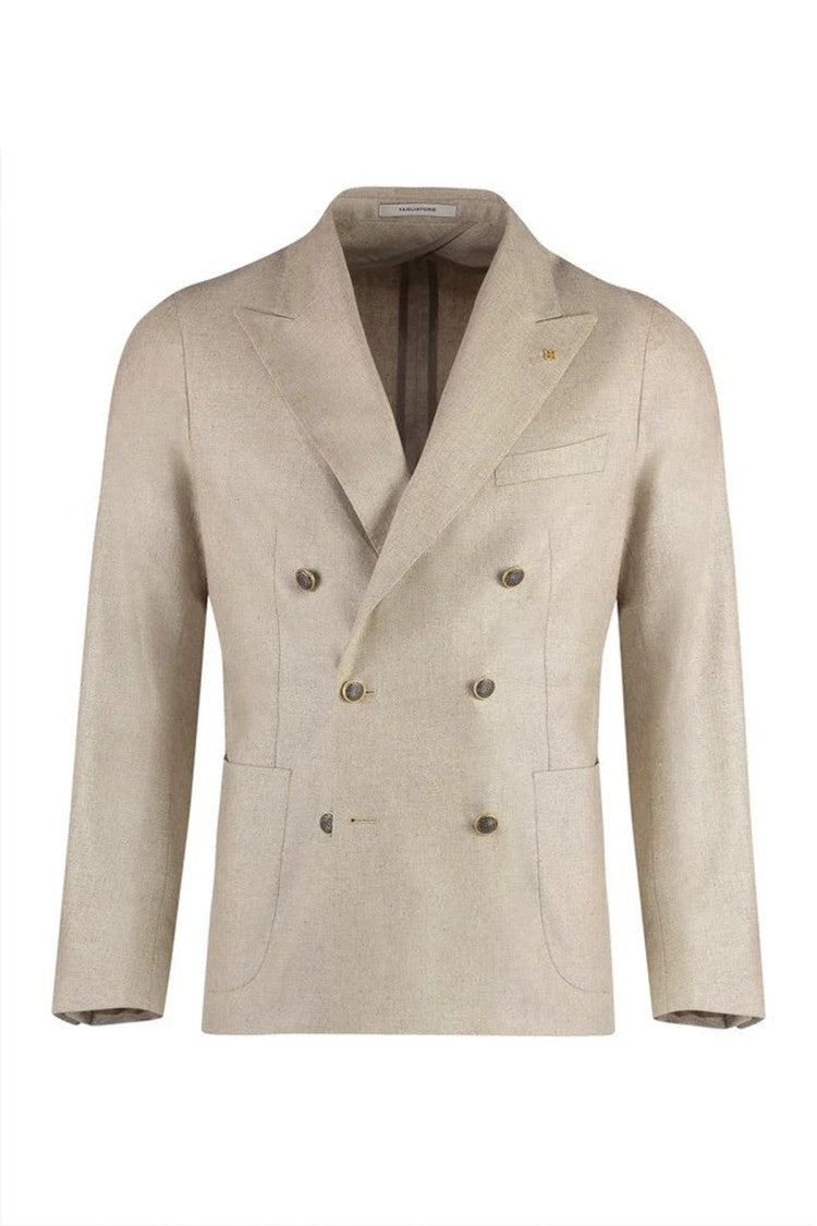 Tagliatore Beige Wool-Cotton Double-Breasted Blazer