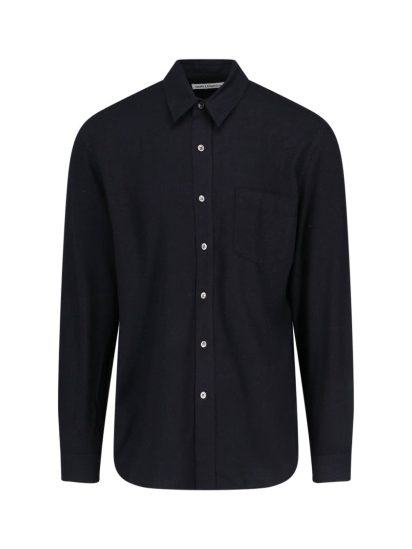 Our Legacy Classic Black Silk Shirt With Contrasting Button Closure