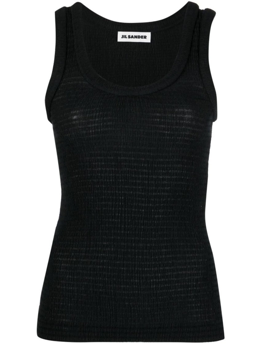 Jil Sander Black Textured Sleeveless Polyester-Blend Top