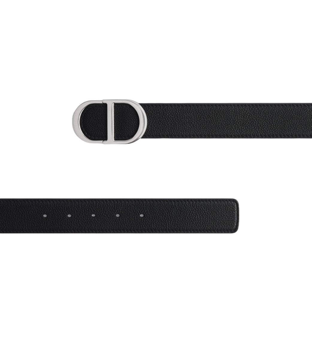 Christian Dior Textured Polished Silver-Tone Initials Leather Belt