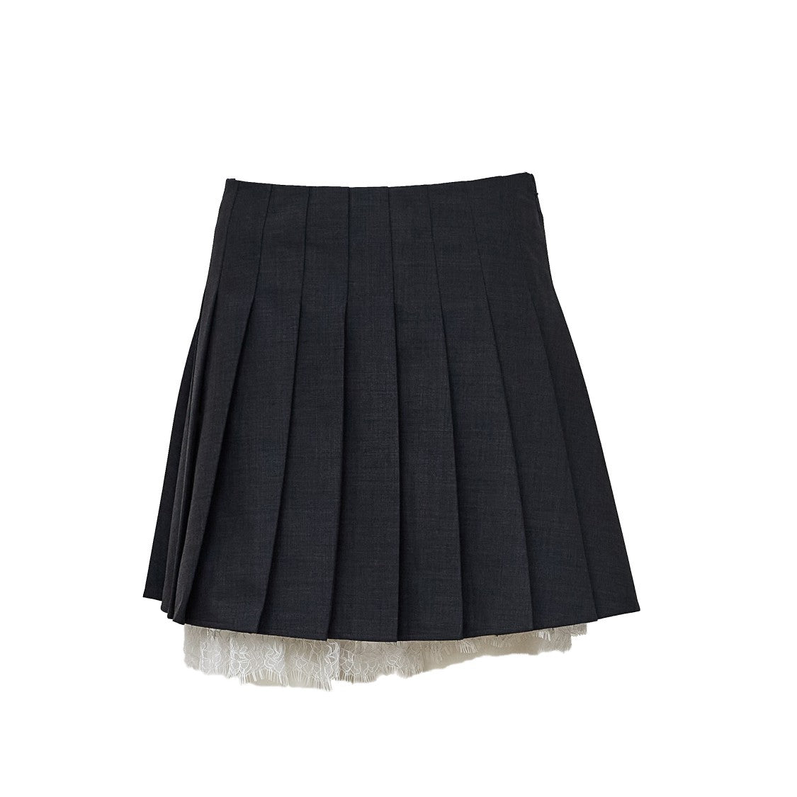 Self-Portrait Pleated Grey Mini Skirt With Lace Trim And Concealed Zipper
