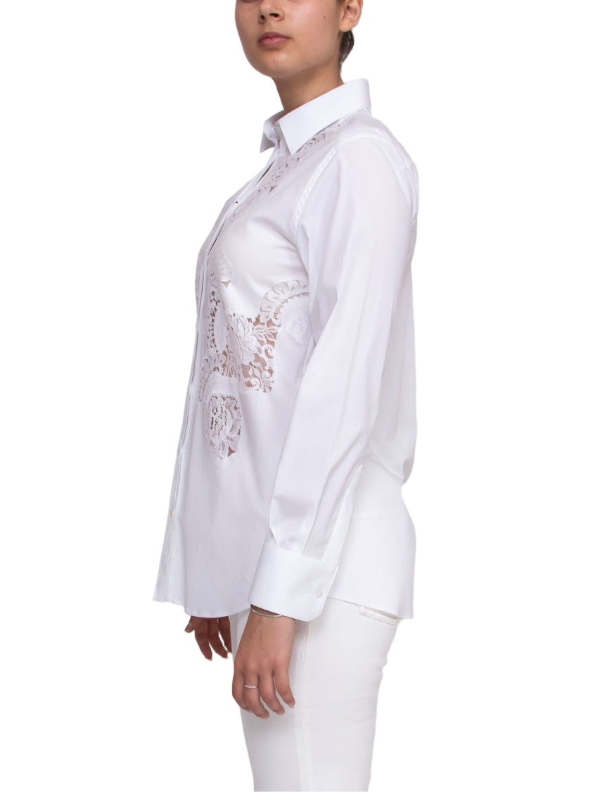Dolce & Gabbana White Lace Cut-Out Long-Sleeve Shirt