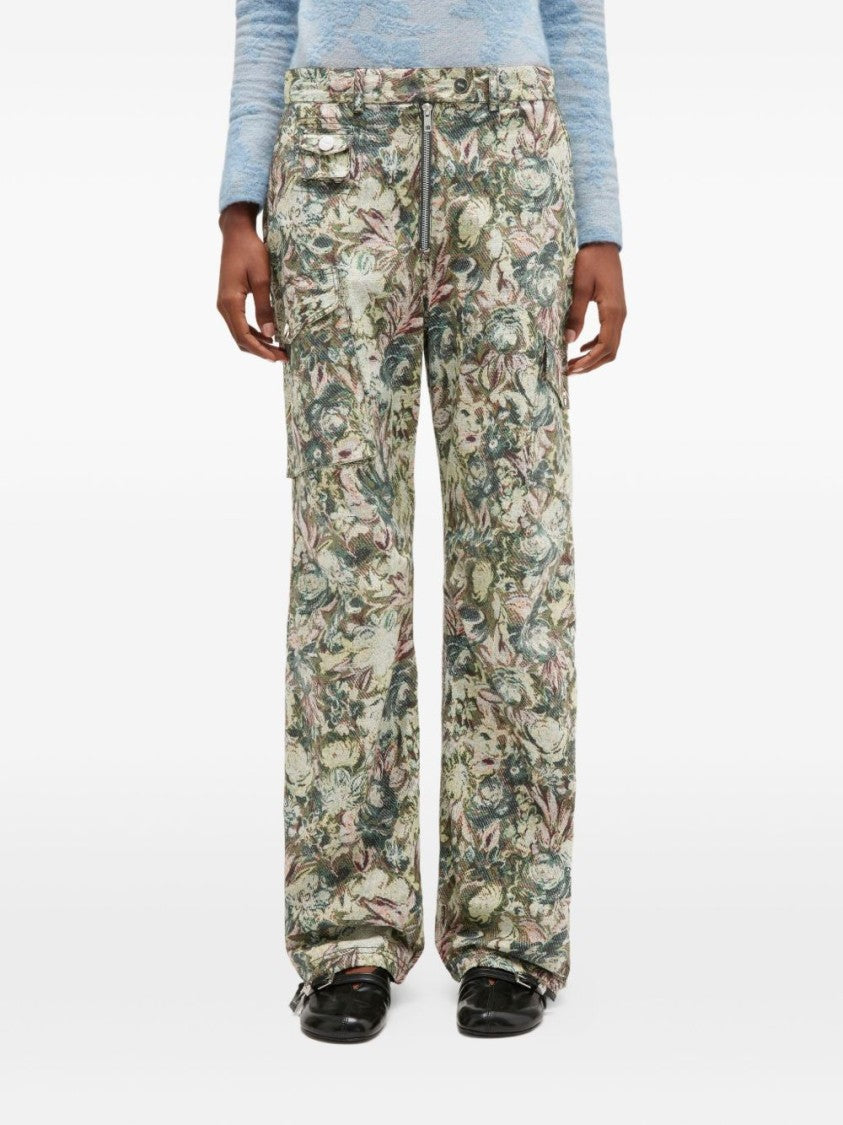 Ganni Floral Camouflage Trousers With Adjustable Cuffs