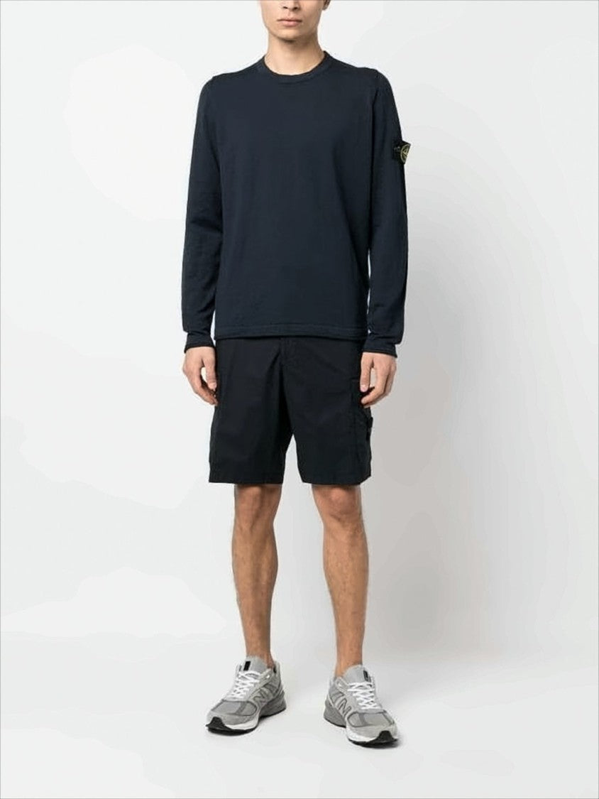 Stone Island Textured Crew Neck Sweater With Distinctive Logo Patch