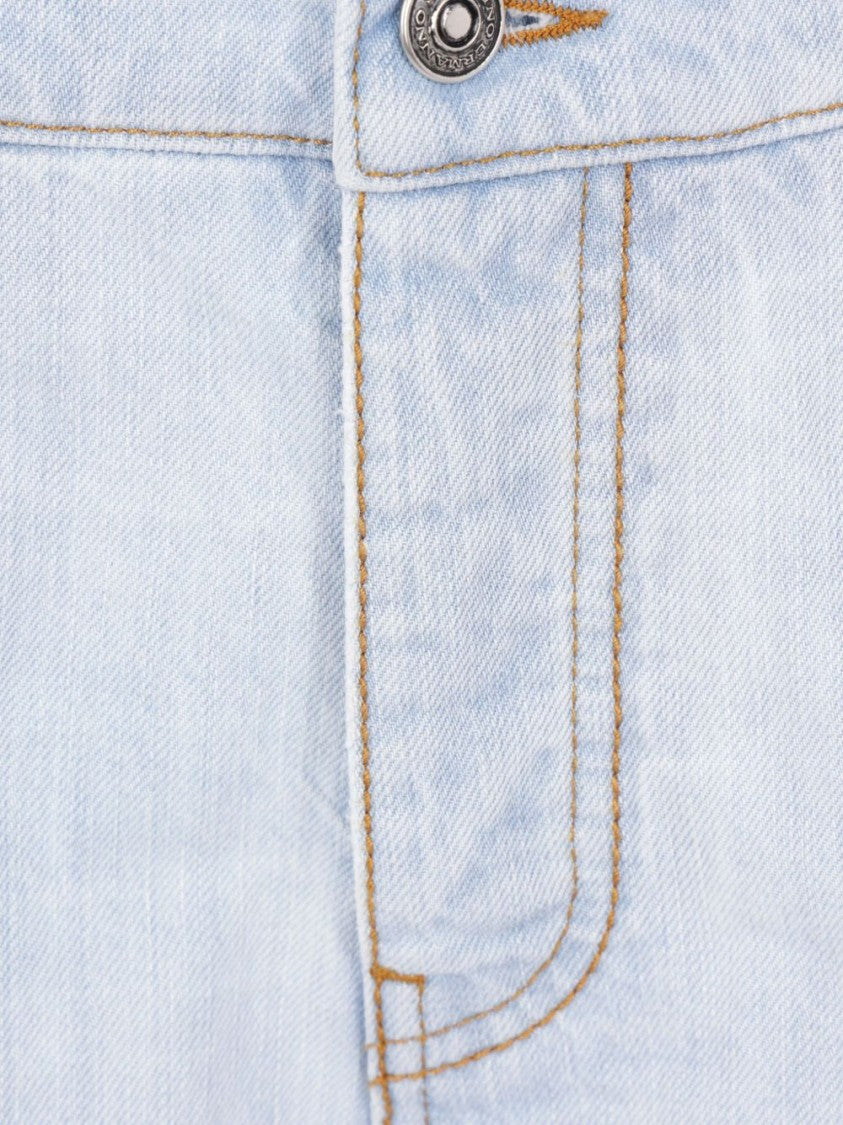 Ermanno Scervino Light Blue Floral Lace Insert Shorts With Frayed Hem